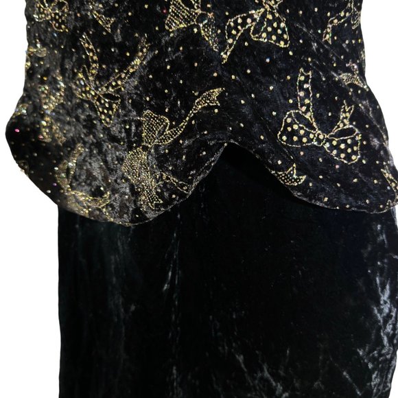 Vintage Scott McClintock Velvet Dress Puff Sleeve Gold Bow Print MOB WIFE Prom - Picture 8 of 13